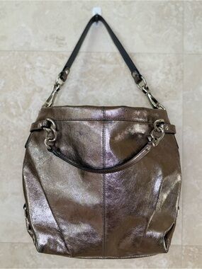 Coach Brooke Metallic Bronze Pewter Leather Hobo Bag E1176-F17165